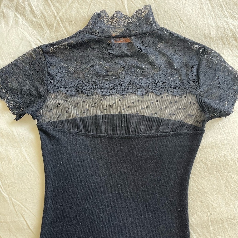 Tory Burch Short Sleeve Lace Turtleneck Top - Picture 2 of 7